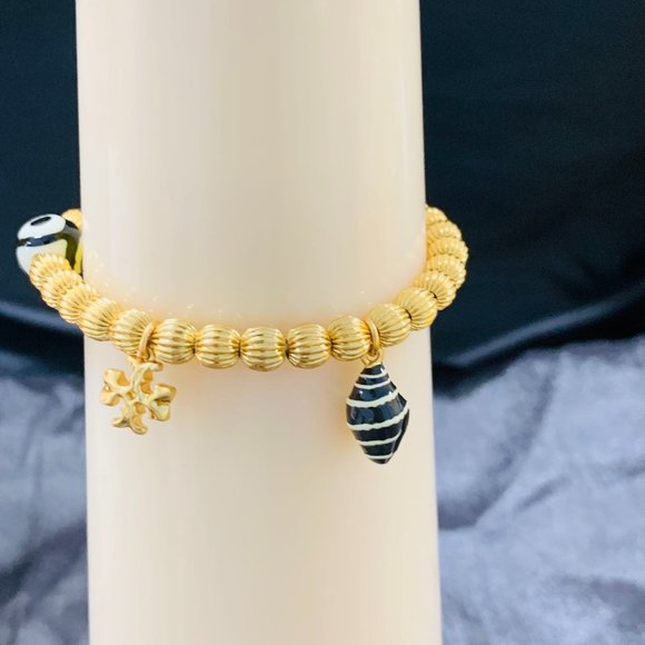 Tory Burch Bracelet Roxanne Multicolot Bead Tassel bracelet Rolled Gold - Picture 3 of 14